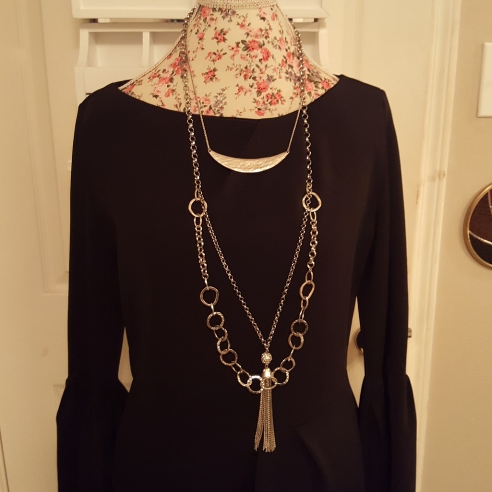 Elegant Long Layered Silver Tassel Necklace